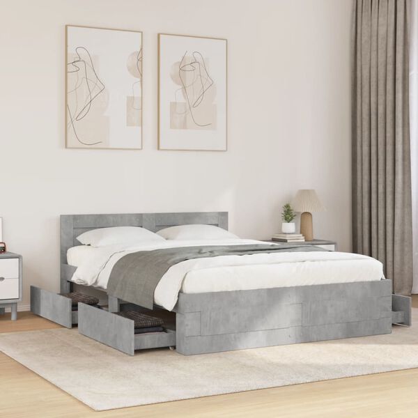 vidaXL Bed Frame with Headboard without Mattress Concrete Grey 135x190 cm Double
