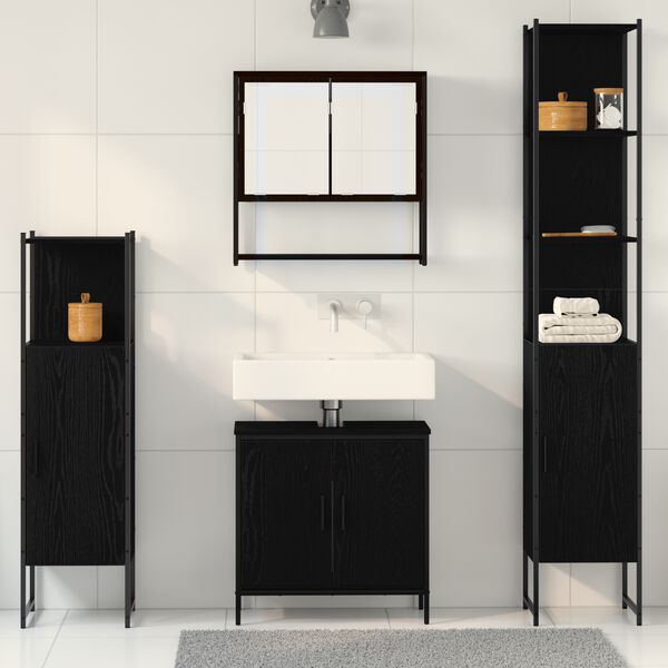 vidaXL Bathroom Furniture Set with Shelf 4 pcs Black Engineered wood