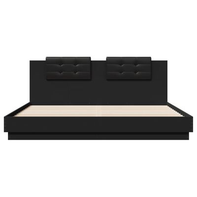 vidaXL Bed Frame with Headboard and LED Lights Black 160x200 cm