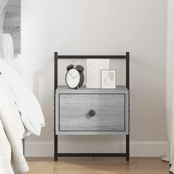 vidaXL Bedside Cabinet Wall-mounted Grey Sonoma 35x30x51 cm Engineered Wood