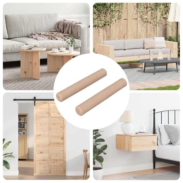 vidaXL Wooden Dowels 2 pcs Natural &Oslash; 6 x 40 mm Solid Wood