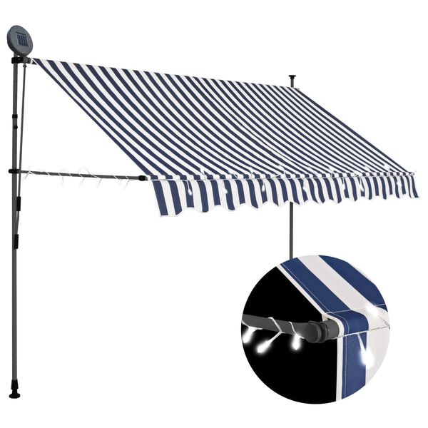 vidaXL Manual Retractable Awning with LED 300 cm Blue and White