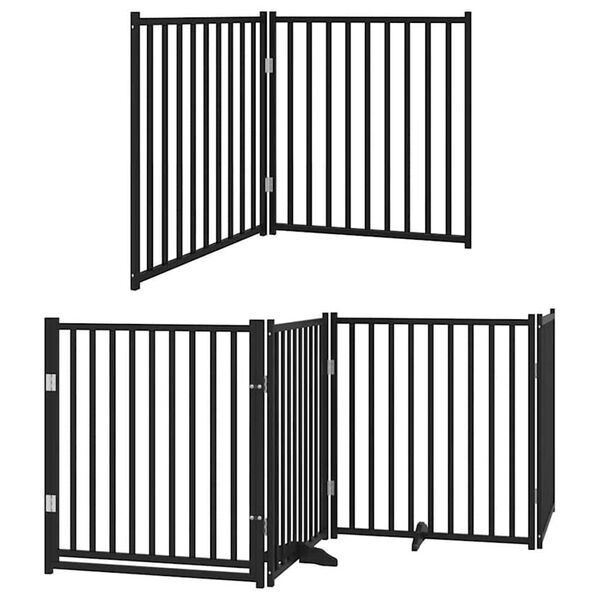 vidaXL Dog Gate with Door Foldable 10 Panels Black 800 cm Poplar Wood