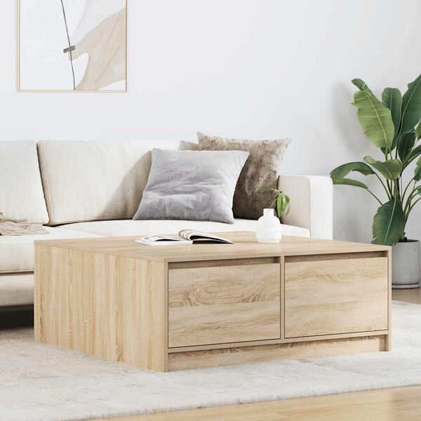 vidaXL Coffee Table with Drawers Sonoma Oak 100x100x40 cm