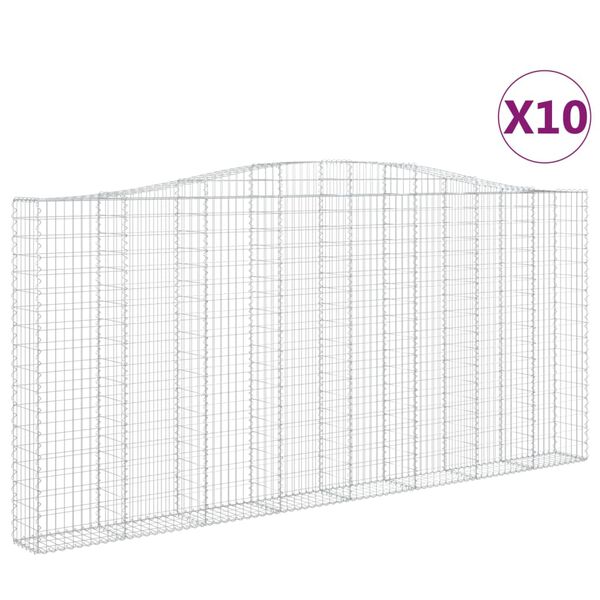 vidaXL Arched Gabion Baskets 10 pcs 400x30x180/200 cm Galvanised Iron