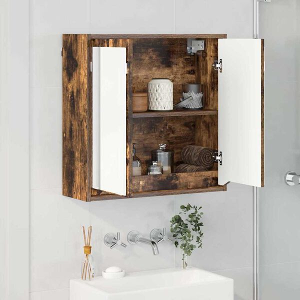 vidaXL Bathroom Mirror Cabinet with Shelf Smoked Oak 60 x 20 x 60 cm