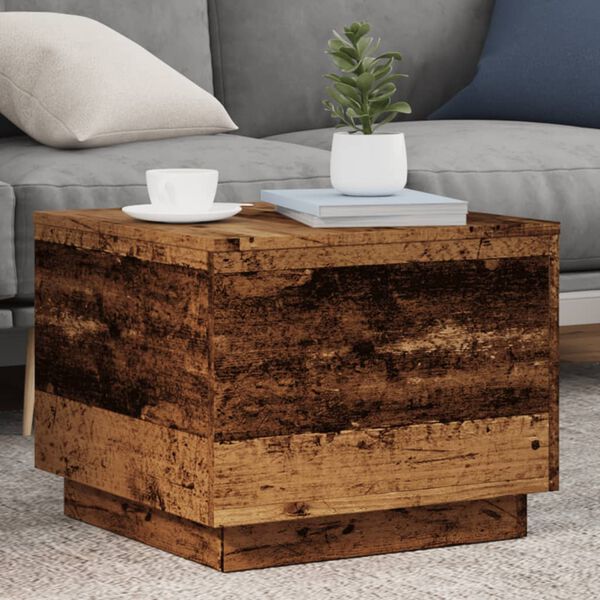 vidaXL Coffee Table with LED Lights Old Wood 50x50x40 cm