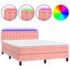 vidaXL Box Spring Bed with Mattress&LED Pink 140x190cm Velvet
