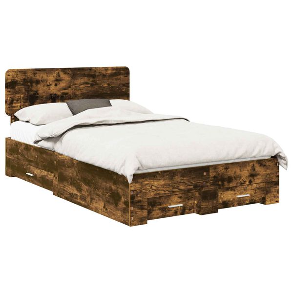 vidaXL Bed Frame with Drawer Smoked Oak 120 x 190 cm Engineered Wood