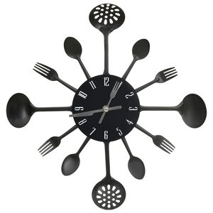vidaXL Wall Clock with Spoon and Fork Design Black 40 cm Aluminium