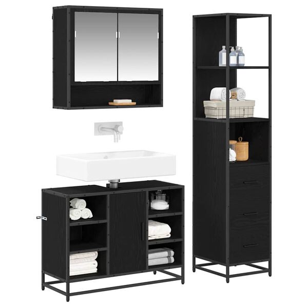 vidaXL Bathroom Furniture Set 3 pcs Black Oak Engineered Wood
