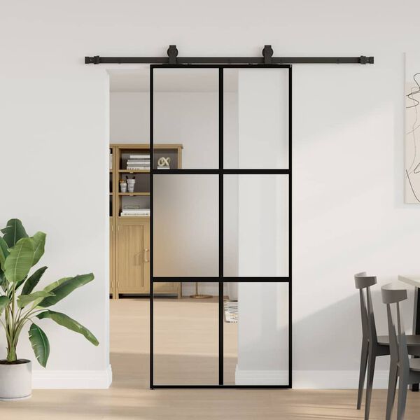 vidaXL Sliding Door with Hardware Set Black 90x205 cm Tempered Glass