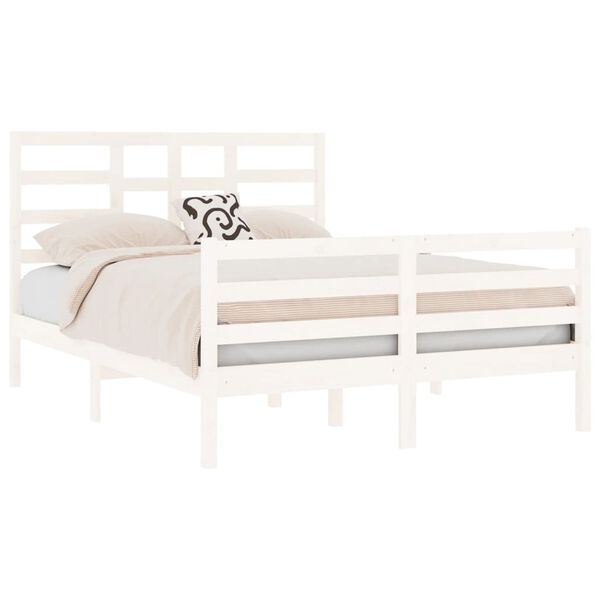 vidaXL Bed Frame without Mattress White Solid Wood 135x190 cm Double
