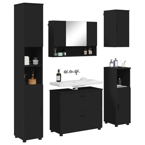 vidaXL Bathroom Furniture Set 5 pcs Black Engineered Wood and Metal