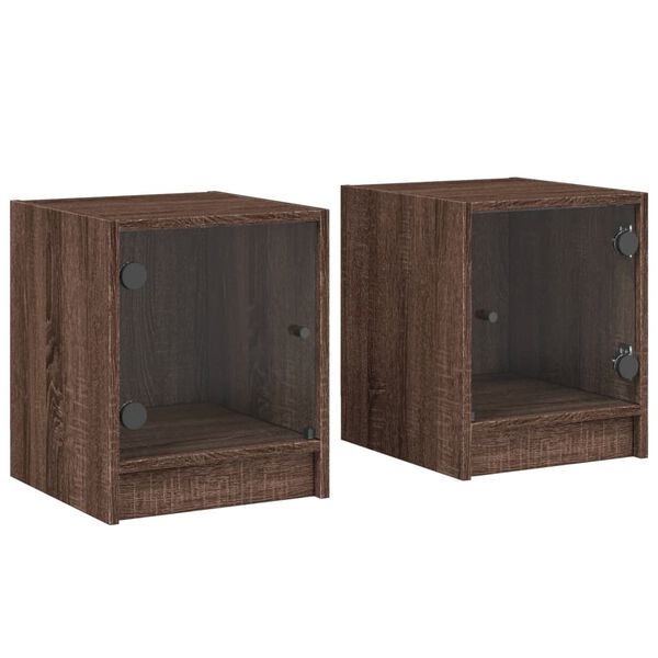 vidaXL Bedside Cabinets with Glass Doors 2 pcs Brown Oak 35x37x42 cm