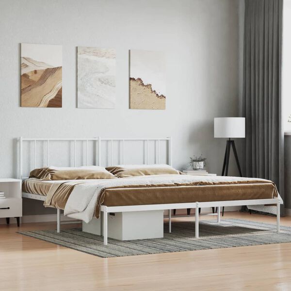 vidaXL Metal Bed Frame without Mattress with Headboard White 200x200cm