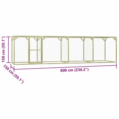 vidaXL Chicken Cage 6x1.5x1.5 m Impregnated Wood Pine and Steel