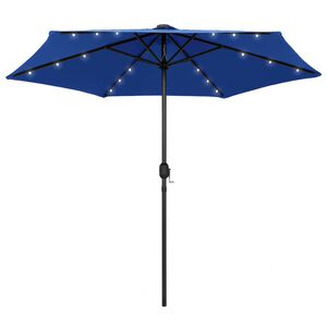 vidaXL Garden Parasol with LED Lights and Aluminium Pole 270 cm Azure Blue