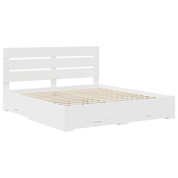 vidaXL Bed Frame with Drawer White 200 x 200 cm Engineered Wood