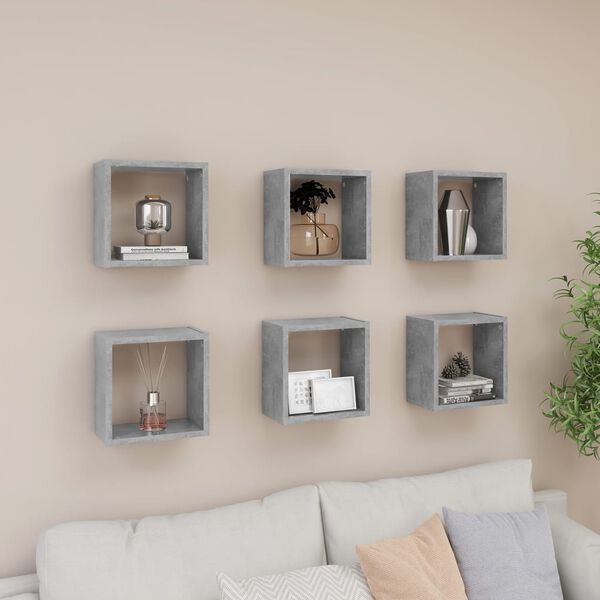 vidaXL Wall Cube Shelves 6 pcs Concrete Grey 26x15x26 cm