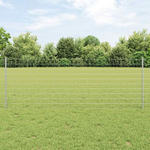 vidaXL Fence with Post Silver 0.8 x 10 m Steel