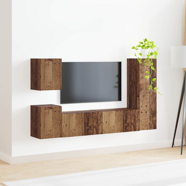 vidaXL TV Cabinet Set Wall-mounted 4 pcs Old Wood Engineered Wood