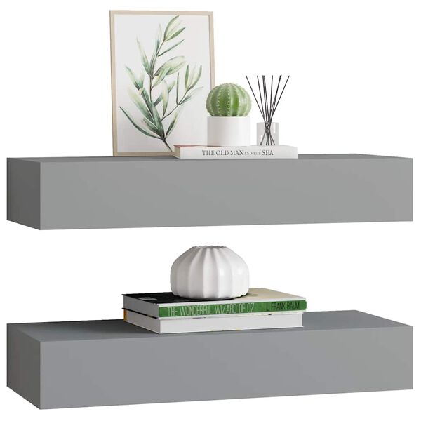 vidaXL Wall-mounted Drawer Shelves 2 pcs Grey 60x23.5x10cm MDF