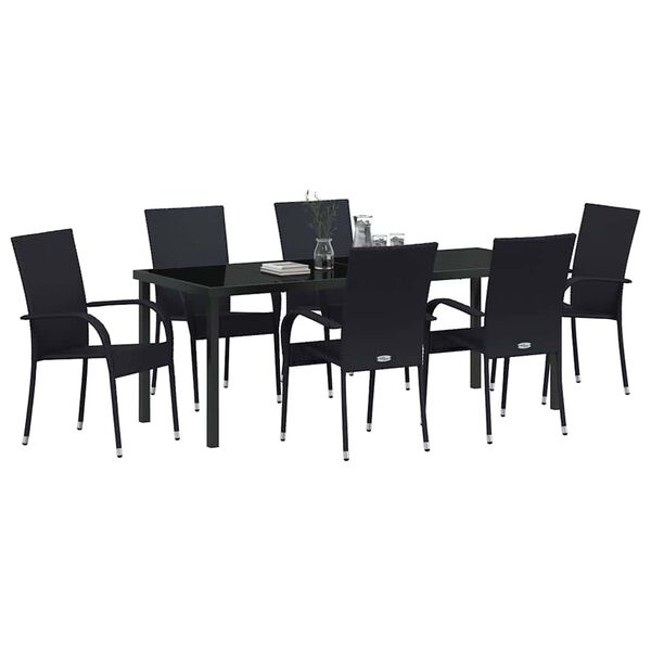 vidaXL Garden Dining Set 7 pcs Black Powder-Coated Steel