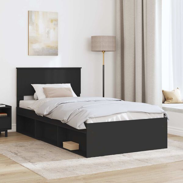 vidaXL Bed Frame with Headboard Black 100 x 200 cm Solid Pine Wood