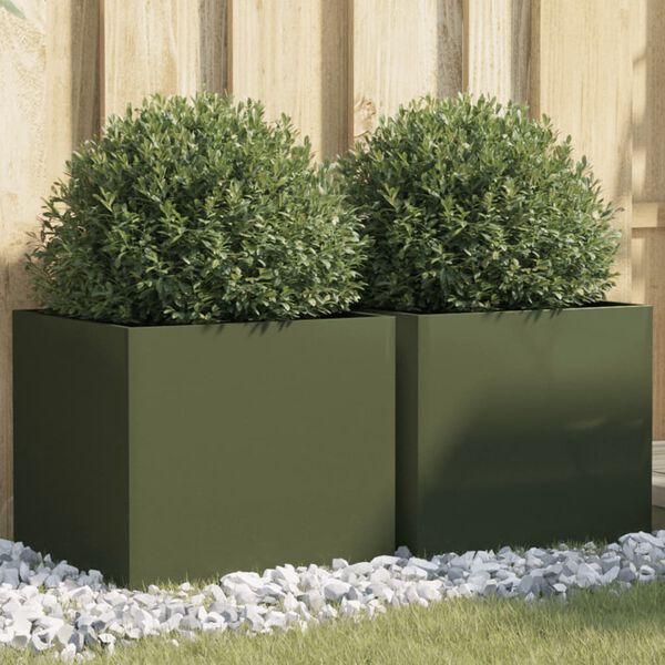 vidaXL Planters 2 pcs Olive Green 42x40x39 cm Steel