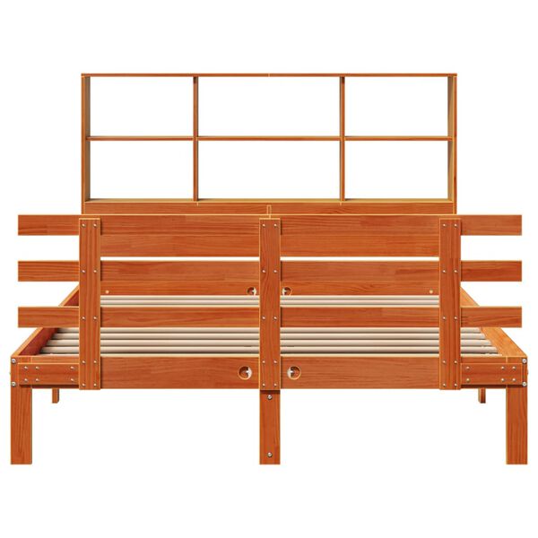 vidaXL Bookcase Bed without Mattress Wax Brown 140x190cm Solid Wood Pine