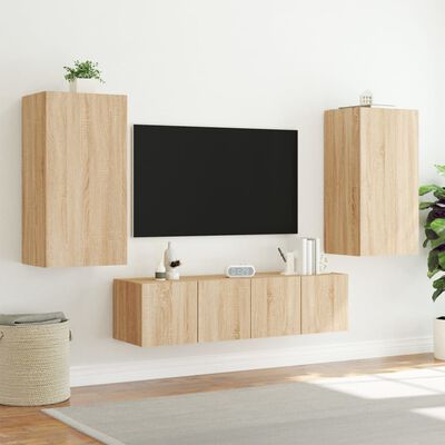 vidaXL 4 Piece TV Wall Units with LED Sonoma Oak Engineered Wood