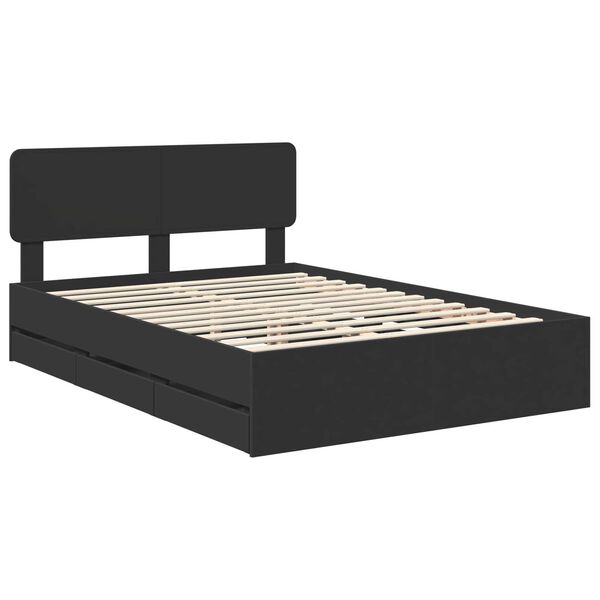 vidaXL Bed Frame with Headboard Black 150 x 200 cm Engineered Wood