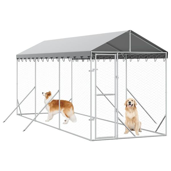 vidaXL Outdoor Dog Kennel with Roof Silver 2x6x2.5 m Galvanised Steel