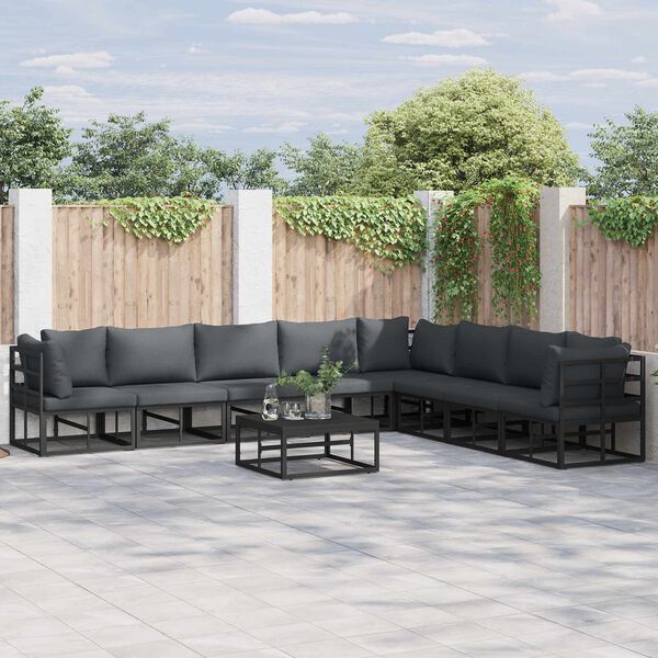 vidaXL Garden Sofa Set with Cushion 8 pcs Black Aluminium