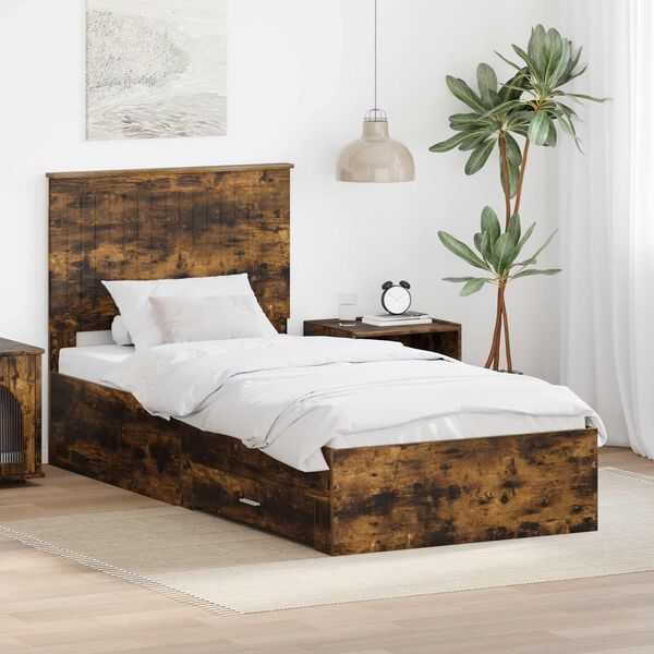 vidaXL Bed Frame with Headboard Smoked Oak 90 x 190 cm Engineered Wood