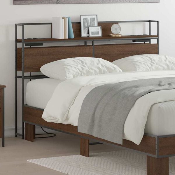 vidaXL Storage Headboard with Shelf Brown oak 140 cm Engineered wood