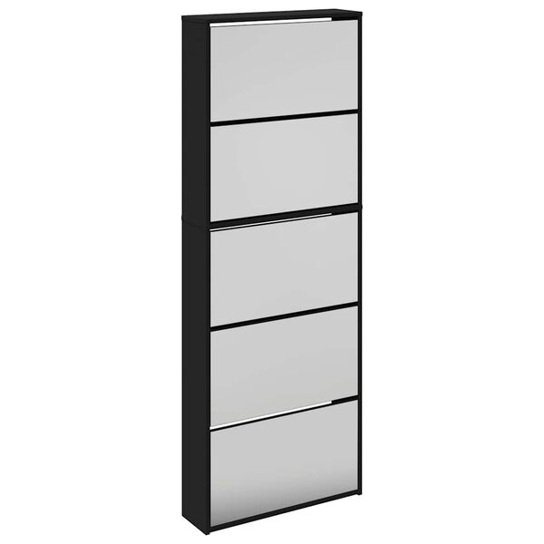 vidaXL Shoe Cabinet with Mirror 5-Layer Black 63x17x169.5 cm