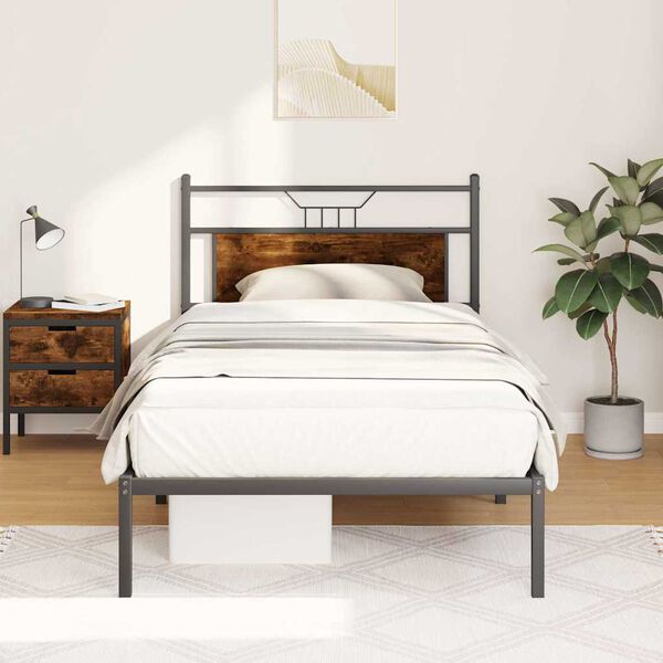 vidaXL Bed Frame without Mattress Smoked Oak 107x203 cm Engineered Wood