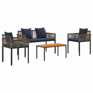vidaXL Outdoor Furniture Set 4 pcs Grey and Navy Blue PE Rattan