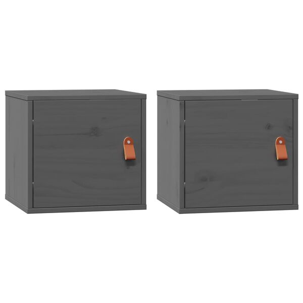 vidaXL Wall Cabinets 2 pcs Grey 31.5x30x30 cm Solid Wood Pine
