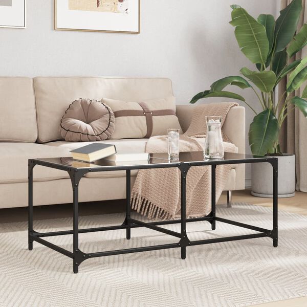 vidaXL Coffee Table with Black Glass Top 98.5x50x40 cm Steel