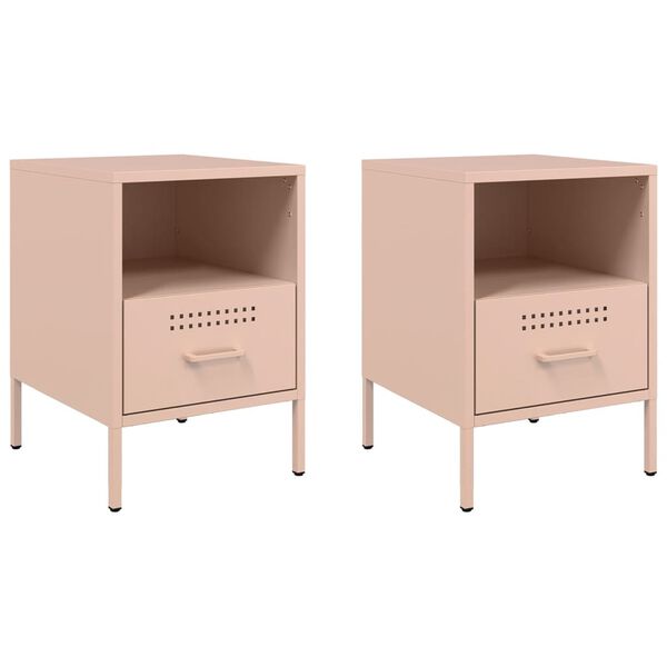 vidaXL Bedside Cabinets 2 pcs Pink 36x39x50.5 cm Steel