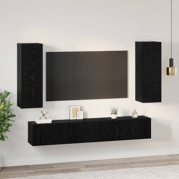 vidaXL TV Cabinet Set Wall-mounted 5 pcs Black Oak Engineered Wood