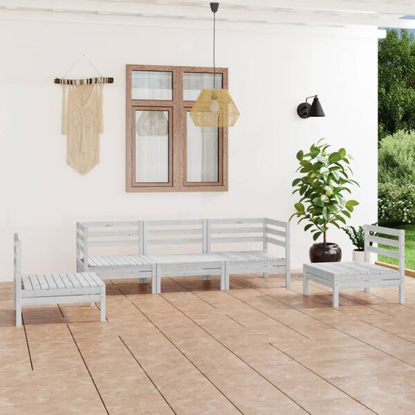 vidaXL 5 Piece Garden Lounge Set White Solid Pinewood