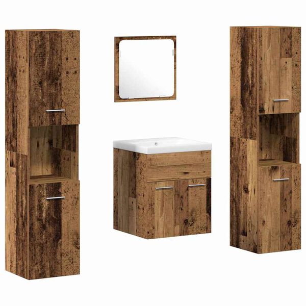 vidaXL Bathroom Furniture Set 4 pcs Old Wood 41 x 38.5 x 46 cm