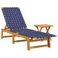 vidaXL Sun Lounger with Table Dark Blue Solid Wood Acacia and Fabric
