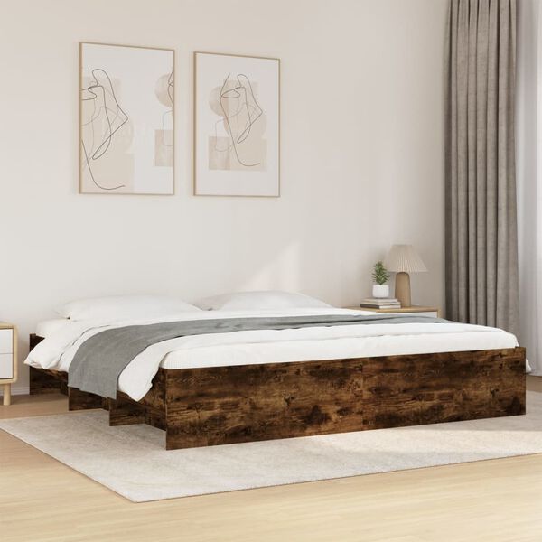 vidaXL Bed Frame without Mattress Smoked Oak 180x200 cm Super King Engineered Wood
