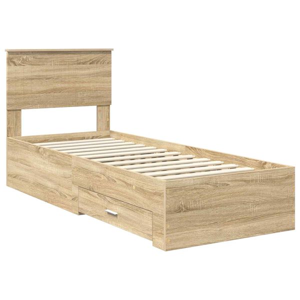 vidaXL Bed Frame Sonoma Oak and Silver 75 x 190 cm Engineered Wood