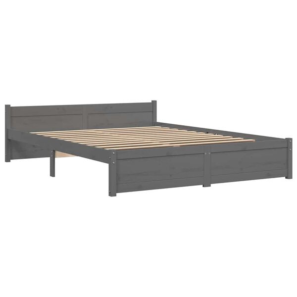 vidaXL Bed Frame without Mattress Grey Solid Wood 135x190 cm Double Double